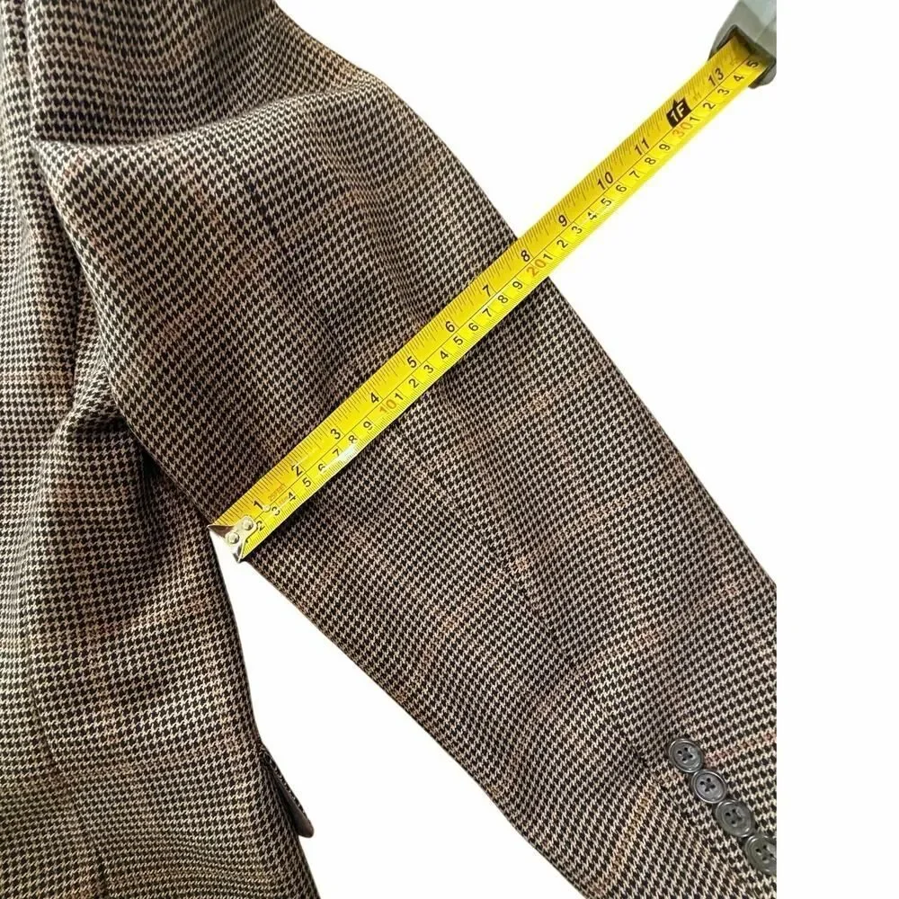 Jos. A. Bank Signature Blazer 48L Silk Camel Hair Sport Coat Brown Houndstooth